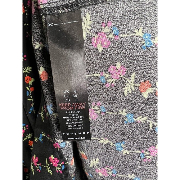 TOPSHOP Mini Shirt Linear Floral Dress Tie Front 100% Viscose Black Women Size 2 - Picture 8 of 11